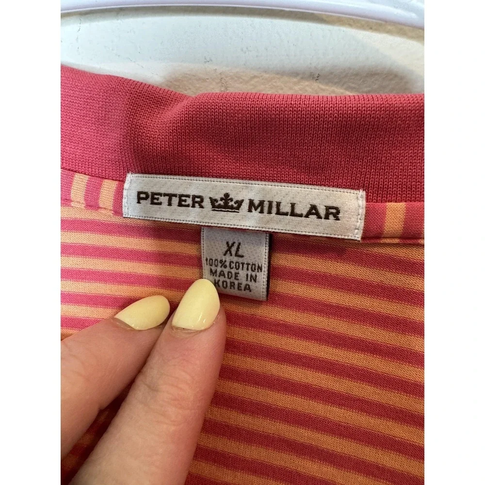 Peter Millar Polo Shirt Mens XL Pink Stripe 100% Cotton Golf Knit Casual - Picture 3 of 8